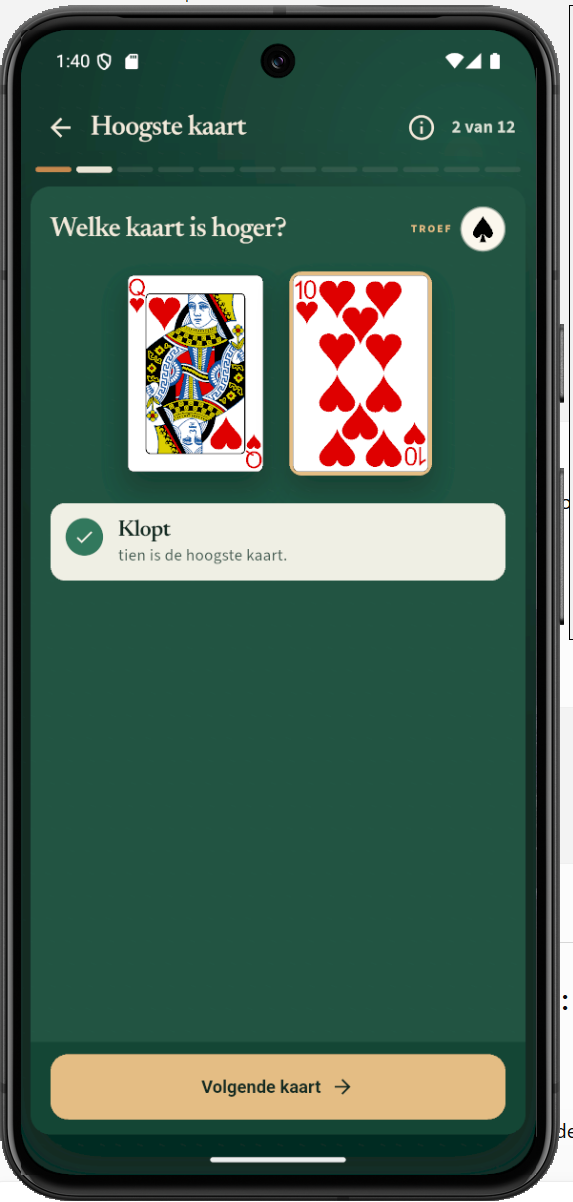 Kaartoefening in de app